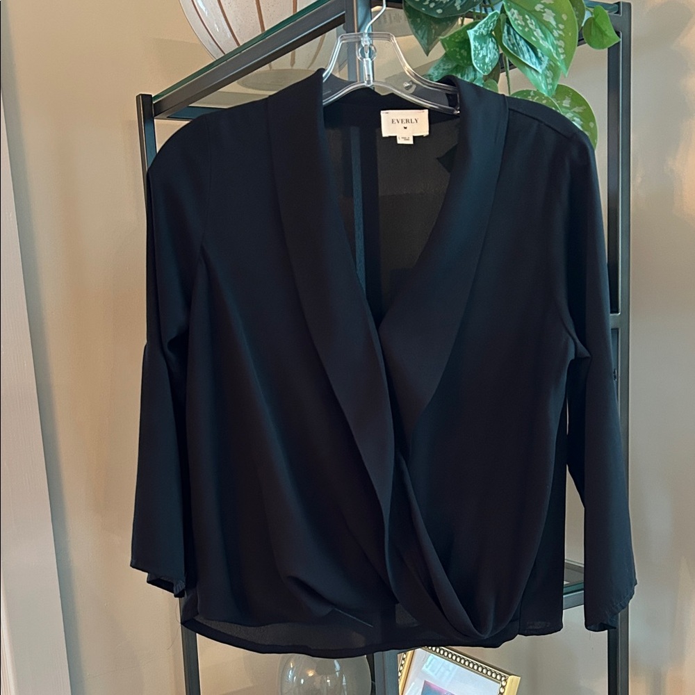 Everly Classic Black Wrap Blouse
